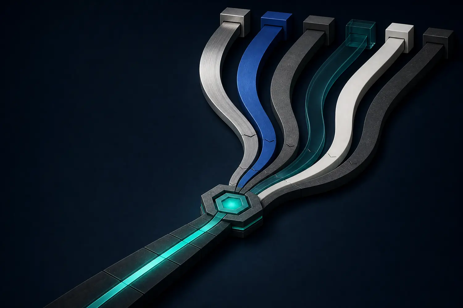 Abstract material streams converging into a connected system